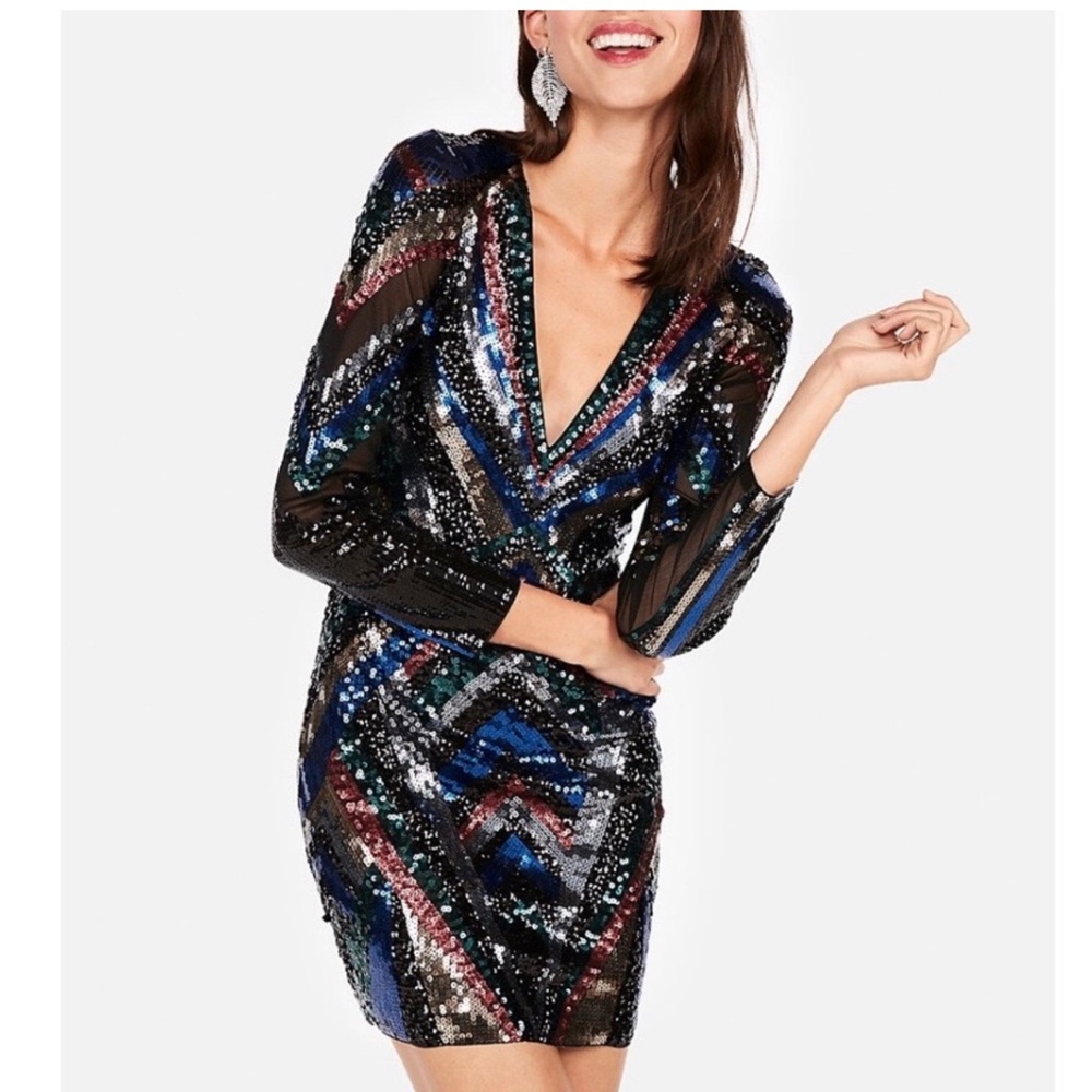 Express Sequin Rainbow Multi Color Sequin Dress S… - image 2